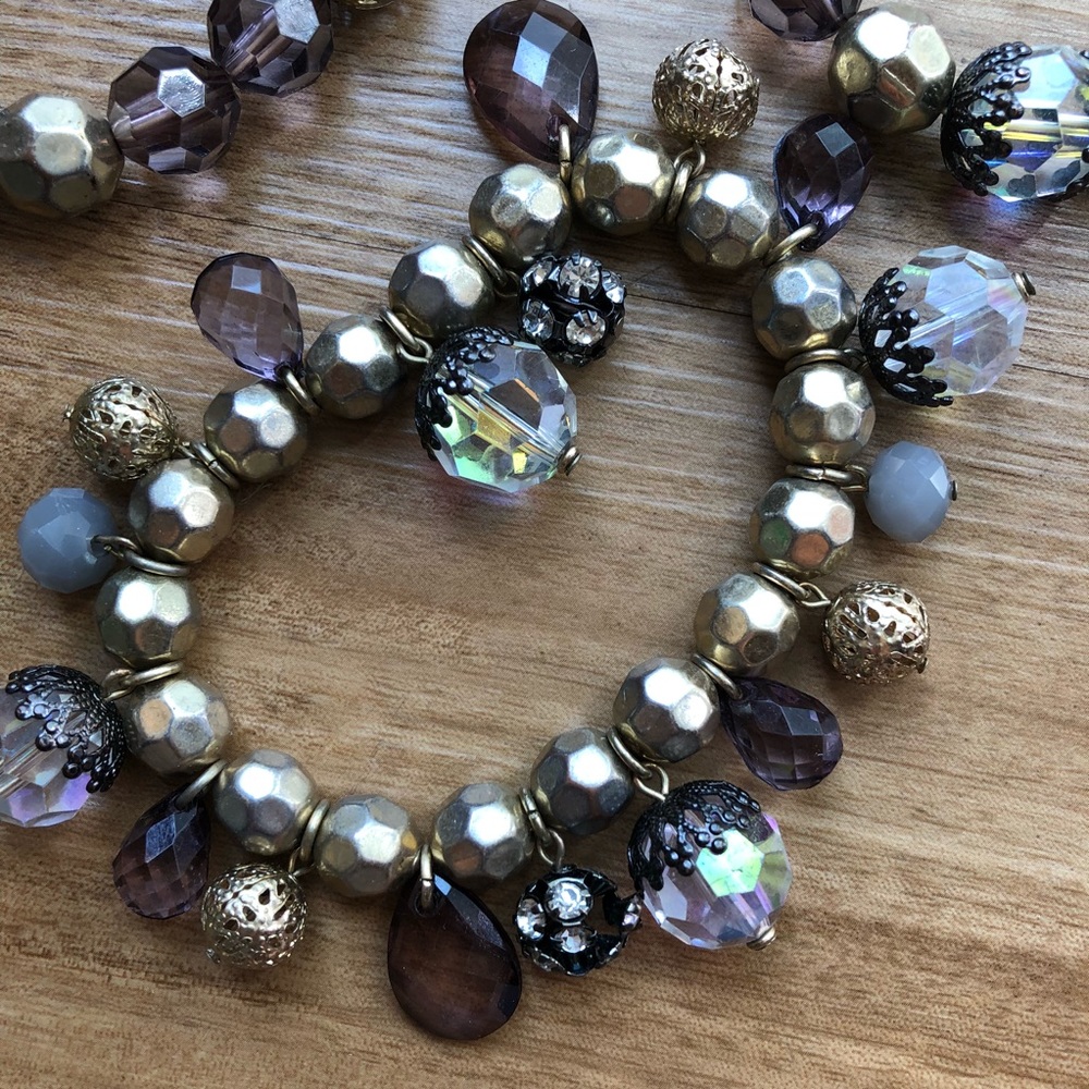 Gold And Purple Bead Stack Bracelets - image 2